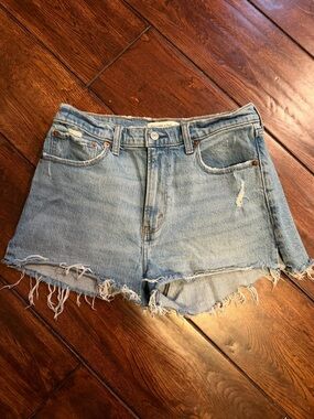 Abercrombie & Fitch Light Blue Distressed Mom Short Denim Shorts
